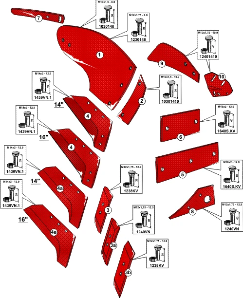Explosionszeichnung Vogel und Noot Pflugkörper Typ UN400-PLUS